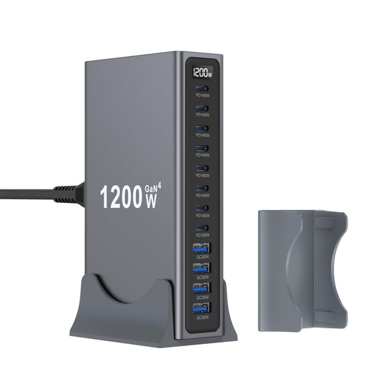 1200W GaN4 Multi-Port USB Charging Station | 12-Port PD Fast Charger Hub for Laptop Phone Tablet | EU US UK AU KR Brazil Plug Optional