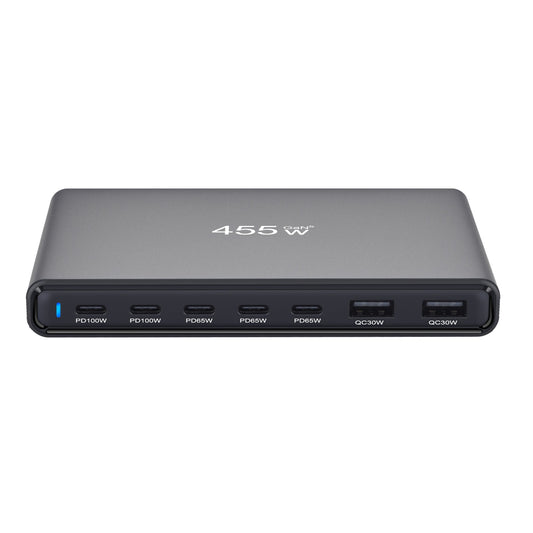 455W Ultra-Thin GaN Multi-Port Charger, 1.7cm Slim Portable 7-Port Desktop PD Charging Station