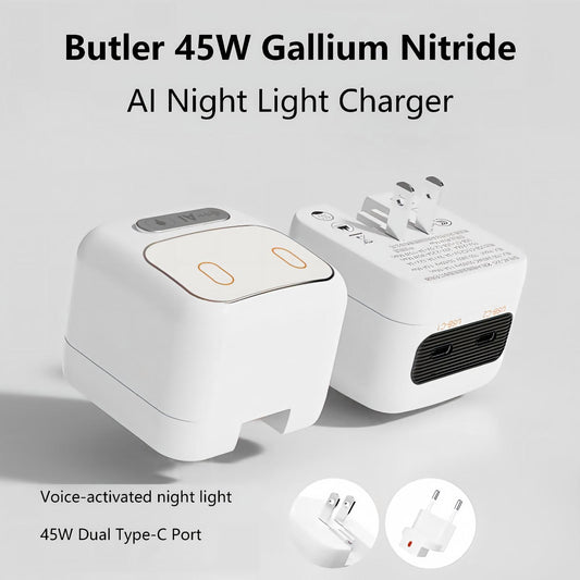 45W GaN Fast Charger with AI Voice Control & Night Light, Type-C Multi-Port USB Charging Head for iPhone 17, Samsung, Huawei