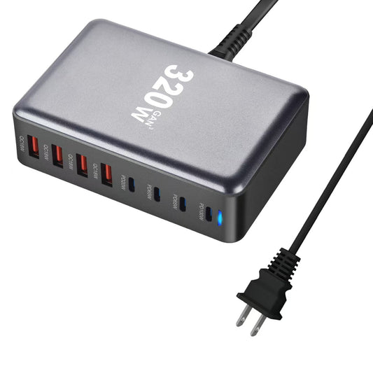 320W GaN Charger USB C Fast Desktop 8-port