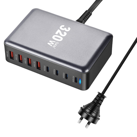 320W GaN Charger USB C Fast Desktop 8-port
