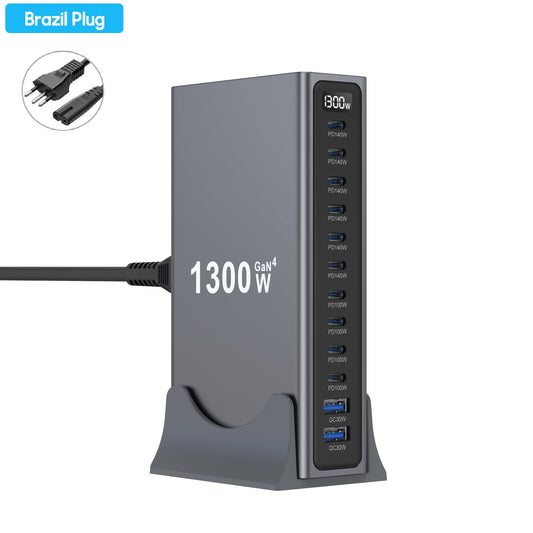 1300W GaN4 Multi-Port USB Charging Station | 12-Port PD Fast Charger Hub for Laptop Phone Tablet | EU / US / UK / AU / KR / Brazil Plug Optional