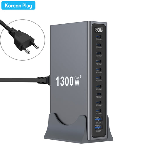 1300W GaN4 Multi-Port USB Charging Station | 12-Port PD Fast Charger Hub for Laptop Phone Tablet | EU / US / UK / AU / KR / Brazil Plug Optional