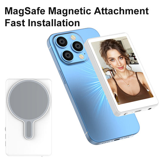 Magnetic Phone Monitor - Real-Time Selfie/Rear Cam - 4K Streaming Assistant - Wide Angle - Fits Most Phones